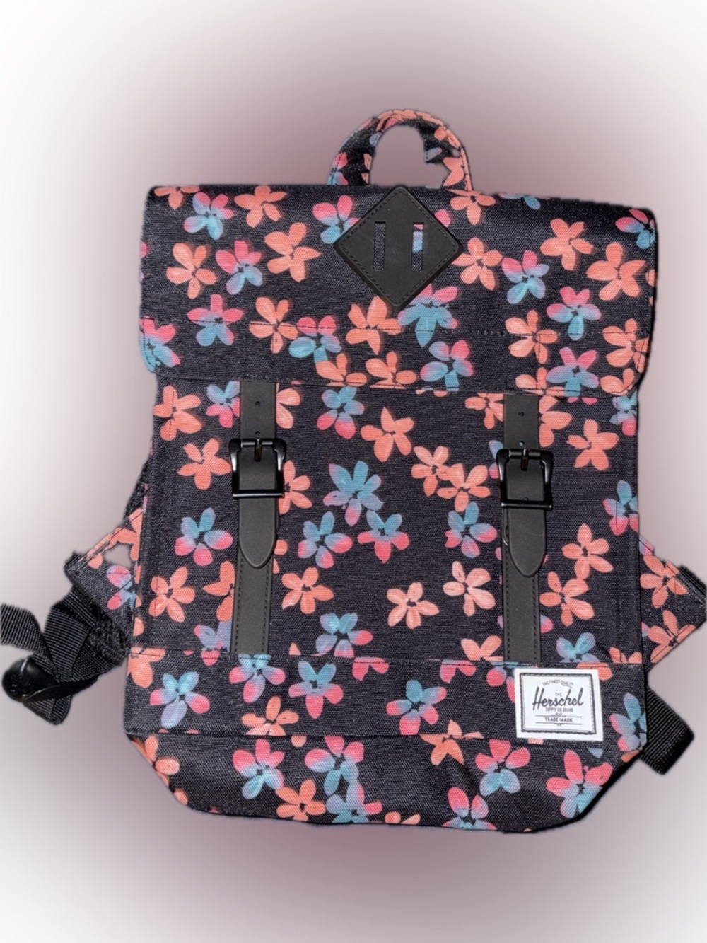 Herschel Supply Co. Survey Kids Backpack Black with Pink & Blue Flowers